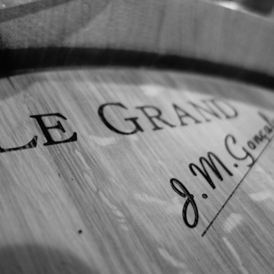 Le Grand Oak Barrel with branding on lid